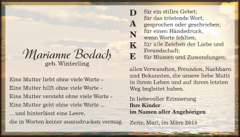 Traueranzeige von Marianne Bodach von Mitteldeutsche Zeitung Zeitz