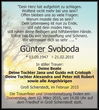 Traueranzeige von Günter Svoboda von Super Sonntag Aschersleben