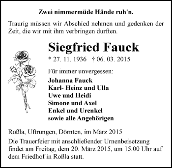 Traueranzeige von Siegfried Fauck von Mitteldeutsche Zeitung Sangerhausen