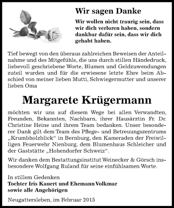 Traueranzeige von Margarete Krügermann von Mitteldeutsche Zeitung Bernburg