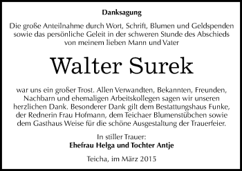 Traueranzeige von Walter Surek von Mitteldeutsche Zeitung Halle/Saalkreis
