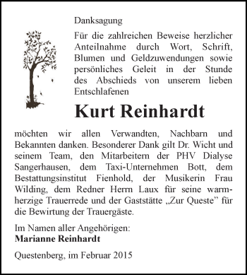 Traueranzeige von Kurt Reinhardt von Super Sonntag SGH Mansf. Land