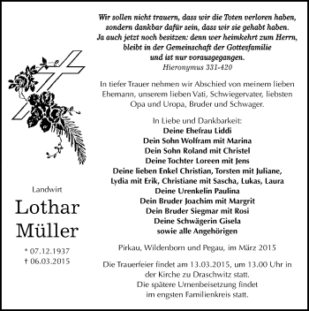 Traueranzeige von Lothar Müller von Mitteldeutsche Zeitung Weißenfels