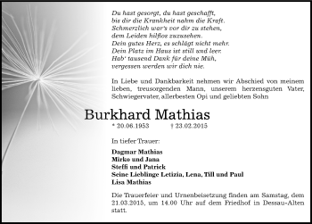 Traueranzeige von Burkhard Mathias von Mitteldeutsche Zeitung Dessau-Roßlau