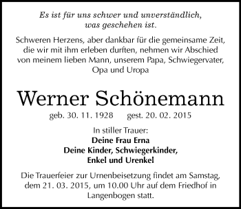 Traueranzeige von Werner Schönemann von Mitteldeutsche Zeitung Halle/Saalkreis