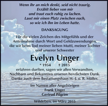 Traueranzeige von Evelyn Unger von Mitteldeutsche Zeitung Aschersleben