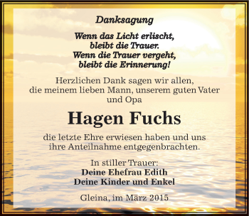 Traueranzeige von Hagen Fuchs von Mitteldeutsche Zeitung Zeitz
