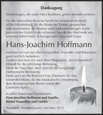 Traueranzeige von Hans-Joachim Hoffmann von Super Sonntag SGH Mansf. Land