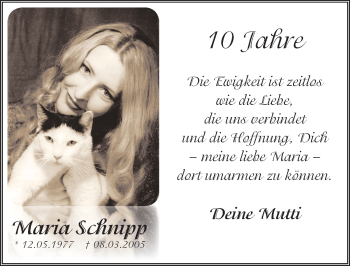 Traueranzeige von Maria Schnipp von Mitteldeutsche Zeitung Halle/Saalkreis