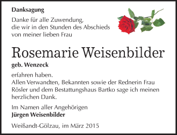 Traueranzeige von Rosemarie Weisenbilder von Mitteldeutsche Zeitung Köthen