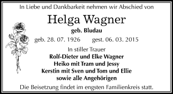 Traueranzeige von Helga Wagner von Mitteldeutsche Zeitung Wittenberg