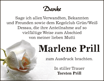 Traueranzeige von Marlene Prill von WVG - Wochenspiegel Dessau / Köthen