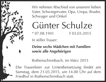Traueranzeige von Günter Schulze von WVG - Wochenspiegel SGH