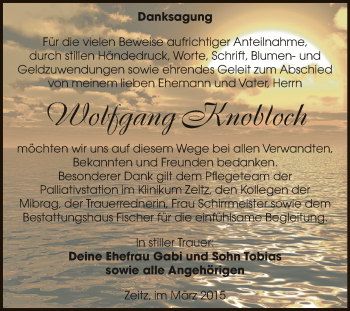 Traueranzeige von Wolfgang Knobloch von Super Sonntag Zeitz