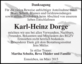 Traueranzeige von Karl-Heinz Dorge von Super Sonntag Aschersleben