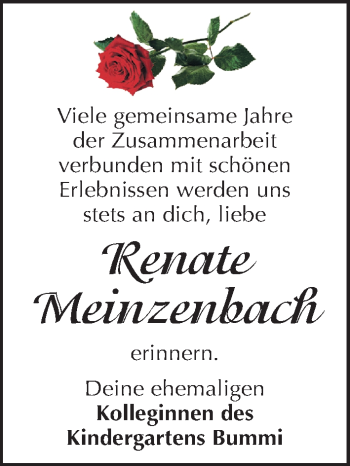 Traueranzeige von Renate Meinzenbach von Mitteldeutsche Zeitung Aschersleben