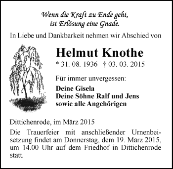 Traueranzeige von Helmut Knothe von Mitteldeutsche Zeitung Sangerhausen