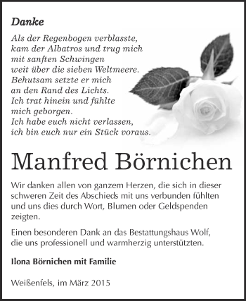 Traueranzeige von Manfred Börnichen von WVG - Wochenspiegel NMB / WSF / ZTZ