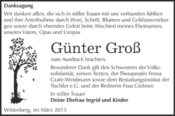 Traueranzeige von Günter Groß von Super Sonntag Wittenberg