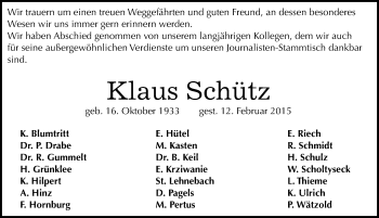 Traueranzeige von Klaus Schütz von Mitteldeutsche Zeitung Halle/Saalkreis