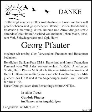 Traueranzeige von Georg Pfauter von Super Sonntag Zeitz