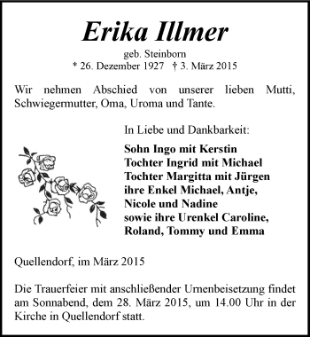 Traueranzeige von Erika Illmer von Mitteldeutsche Zeitung Köthen