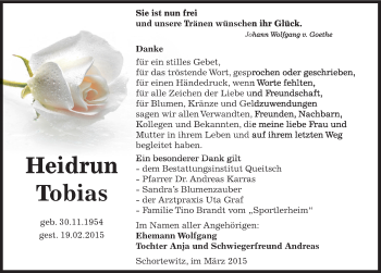 Traueranzeige von Heidrun Tobias von Mitteldeutsche Zeitung Köthen