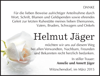 Traueranzeige von Helmut Jäger von Mitteldeutsche Zeitung Merseburg/Querfurt