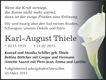 Traueranzeige von Karl-August Thiele von Mitteldeutsche Zeitung Wittenberg