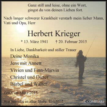 Traueranzeige von Herbert Krieger von Super Sonntag Zeitz