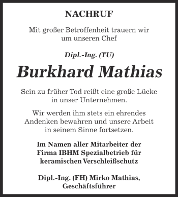 Traueranzeige von Burkhard Mathias von WVG - Wochenspiegel Dessau / Köthen