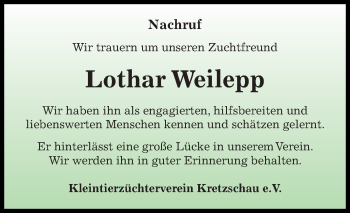 Traueranzeige von Lothar Weilepp von Super Sonntag Zeitz