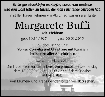 Traueranzeige von Margarete Buffi von Mitteldeutsche Zeitung Naumburg/Nebra