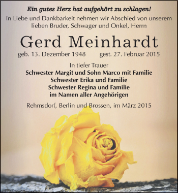 Traueranzeige von Gerd Meinhardt von Mitteldeutsche Zeitung Zeitz