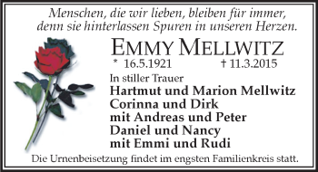 Traueranzeige von Emmy Mellwitz von Mitteldeutsche Zeitung Halle/Saalkreis