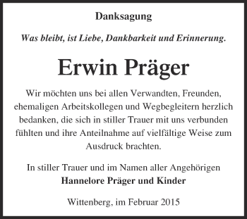 Traueranzeige von Erwin Präger von WVG - Wochenspiegel Wittenberg