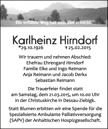 Traueranzeige von Karlheinz Hirndorf von Mitteldeutsche Zeitung Dessau-Roßlau