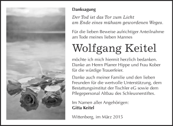 Traueranzeige von Wolfgang Keitel von WVG - Wochenspiegel Wittenberg