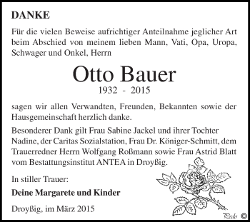 Traueranzeige von Otto Bauer von Super Sonntag Zeitz