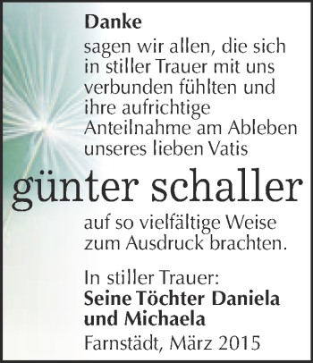 Traueranzeige von Günter Schaller von WVG - Wochenspiegel Merseburg