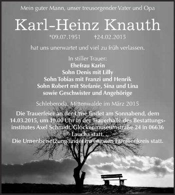Traueranzeige von Karl-Heinz Knauth von WVG - Wochenspiegel NMB / WSF / ZTZ