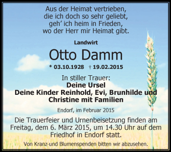 Traueranzeige von Otto Damm von Super Sonntag Aschersleben