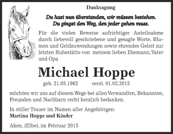 Traueranzeige von Michael Hoppe von WVG - Wochenspiegel Dessau / Köthen