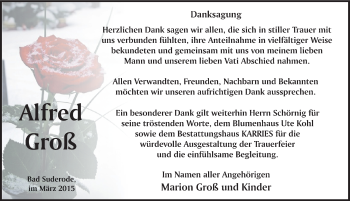 Traueranzeige von Alfred Groß von Mitteldeutsche Zeitung Quedlinburg