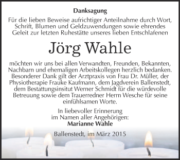 Traueranzeige von Jörg Wahle von WVG - Wochenspiegel Quedlinburg