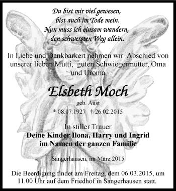 Traueranzeige von Elsbeth Moch von Mitteldeutsche Zeitung Sangerhausen