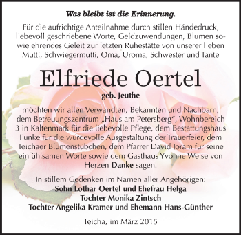 Traueranzeige von Elfriede Oertel von Mitteldeutsche Zeitung Halle/Saalkreis