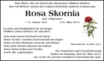Traueranzeige von Rosa Skornia von WVG - Wochenspiegel Quedlinburg