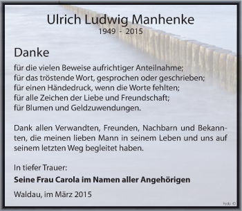 Traueranzeige von Ulrich Ludwig Manhenke von Mitteldeutsche Zeitung Zeitz