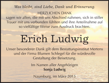 Traueranzeige von Erich Ludwig von Mitteldeutsche Zeitung Naumburg/Nebra
